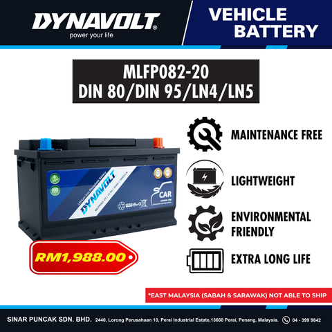 Dynavolt Lithium Car Battery MLFP082-20 DIN 80/DIN 95/LN4/LN5