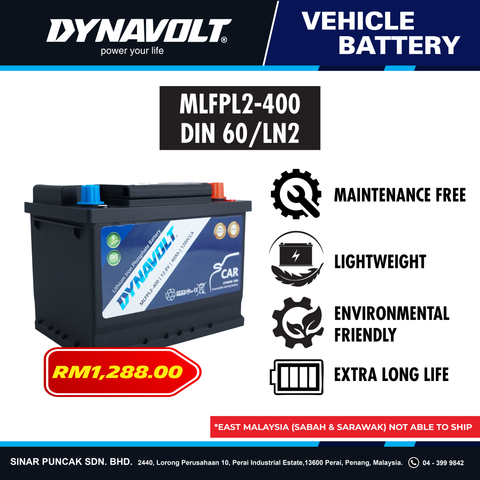 Dynavolt Lithium Car Battery MLFPL2-400 DIN 60/LN2