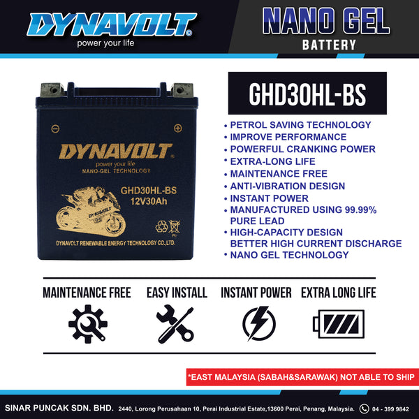 Dynavolt Battery GHD30HL-BS 12V 30Ah