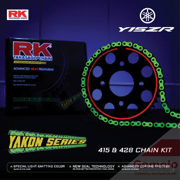 RK YAKON SERIES Chain Kit 415/428 Yamaha Y15/Y16 Glow In The Dark