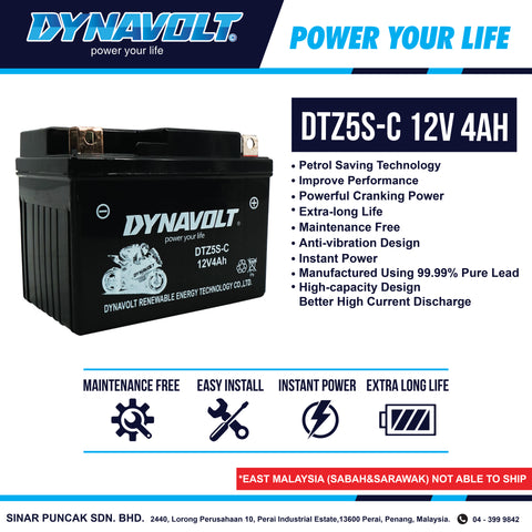 Dynavolt Battery DTZ5S-C 12V 4Ah