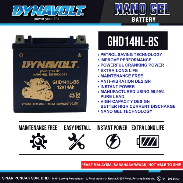 Dynavolt Battery GHD14HL-BS 12V 14Ah