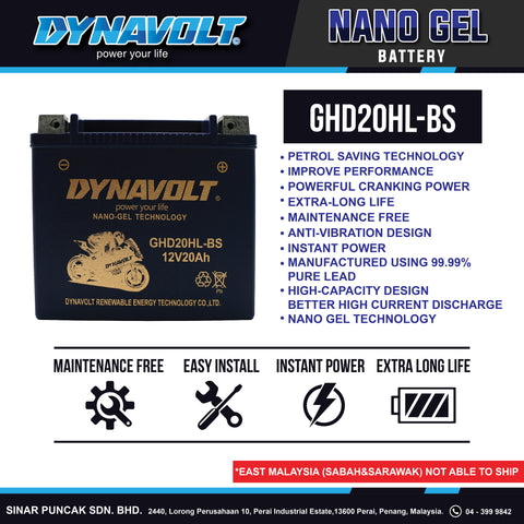 Dynavolt Battery GHD20HL-BS 12V 20Ah