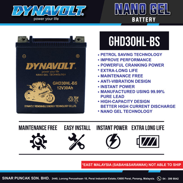 Dynavolt Battery GHD30HL-BS 12V 30Ah