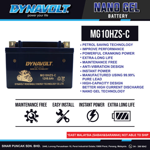 Dynavolt Battery MG10HZS-C 12V 8.6Ah