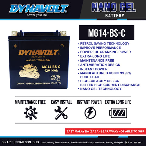 Dynavolt Battery MG14-BS-C 12V 14Ah