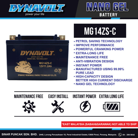 Dynavolt Battery MG14ZS-C 12V 11.2Ah
