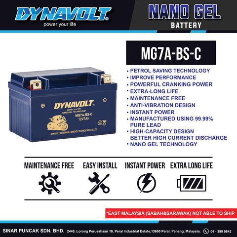Dynavolt Battery MG7A-BS 12V 7Ah