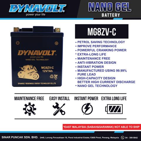Dynavolt Battery MG8ZV-C 12V 7Ah