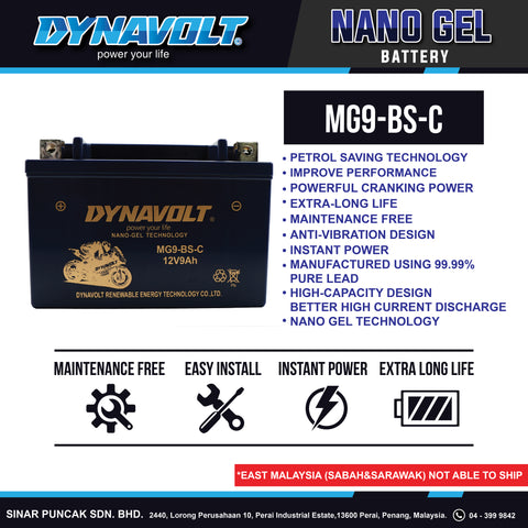 Dynavolt Battery MG9-BS-C 12V 9Ah