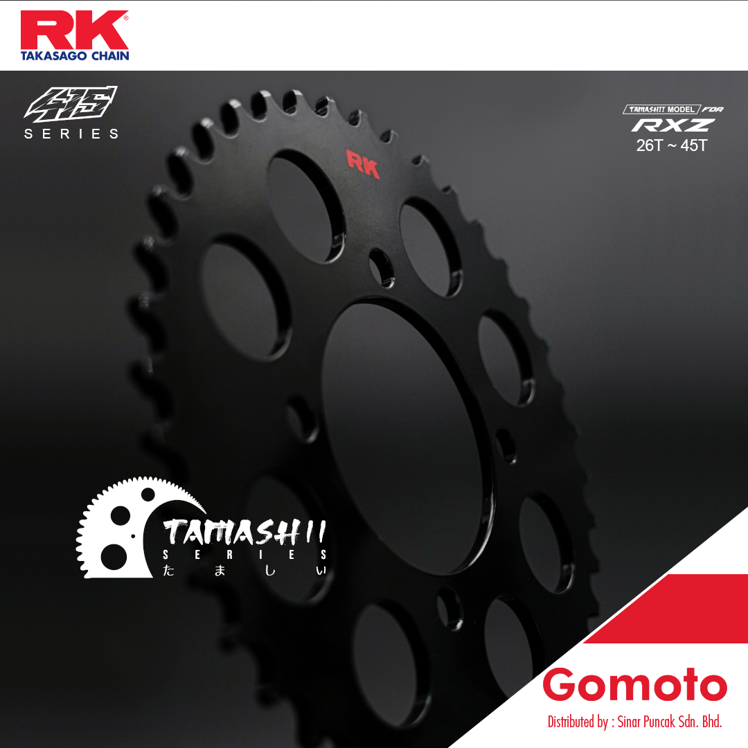 RK Takasago Chain Yamaha RXZ TAMASHII All Black Sprocket GOMOTO